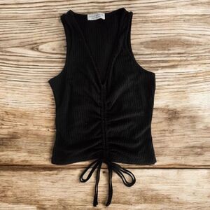 Paper Crane Black Ruched Tie Front Sleeveless Tank Top